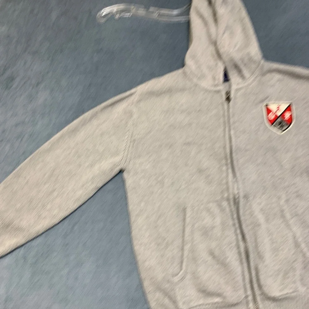 Gap Hoodie Kids Medium Heather Gray Full Zip Knit Ribbed Kangaroo Pockets Winter